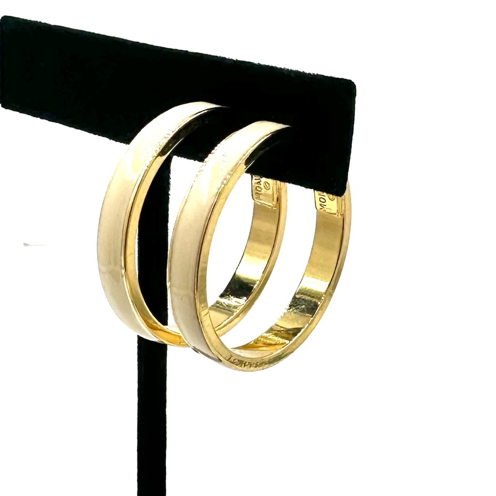 Vintage Monet Gold Tone Cream Enamel Hoop Earrings Hinged Clip On